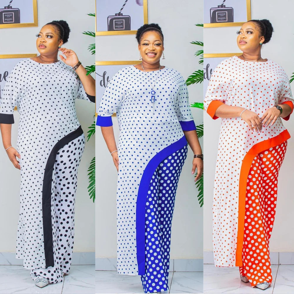 Maxy 2 Piece Set Women Africa Clothes African New Fashion Two Piece Suit Long Tops + Wide Pants Party Plus Size For Lady