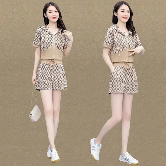 Babs Fashion Suit Women's Summer New Korean Large Casual Short-sleeved Shorts Two-piece Women's Shorts Set Tracksuit Two Piece Set