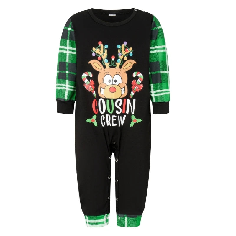 Festival Family Pajama Set with Deer Letter Print Long Sleeve Top and Plaids Bottom Pants Christmas Loungewear Sleepwear