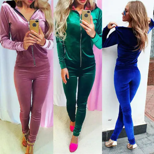 Maxy Women Sets  Fashion Long Sleeve Bodycon Slim Sweat Suits Hoodies Tracksuit Sweatshirt Two Piece Trousers Women