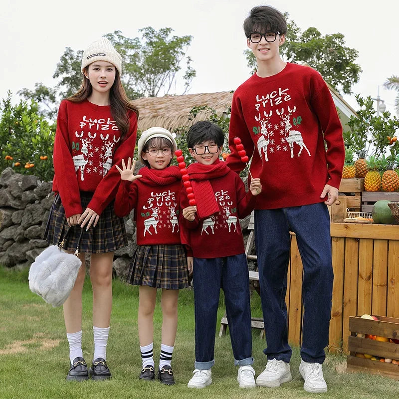 Family Christmas Matching Outfits Mother Daughter Sweater for New Year Father and Son Jumper Dad Mom and Children Knit Pullover