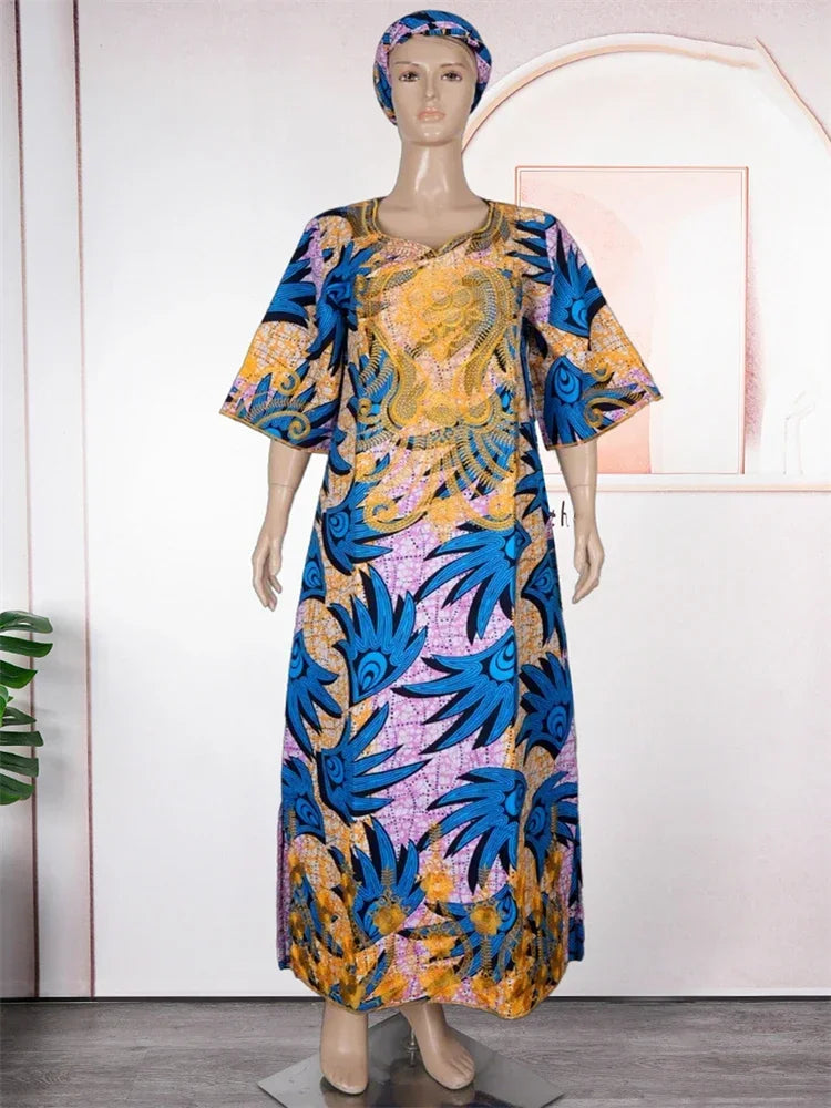 Maxy African Women Traditional Outfit Dashiki Wax Dresses Plus Size Embroidery Maxi Robe Party Evening Gown Turkey Africa Clothing