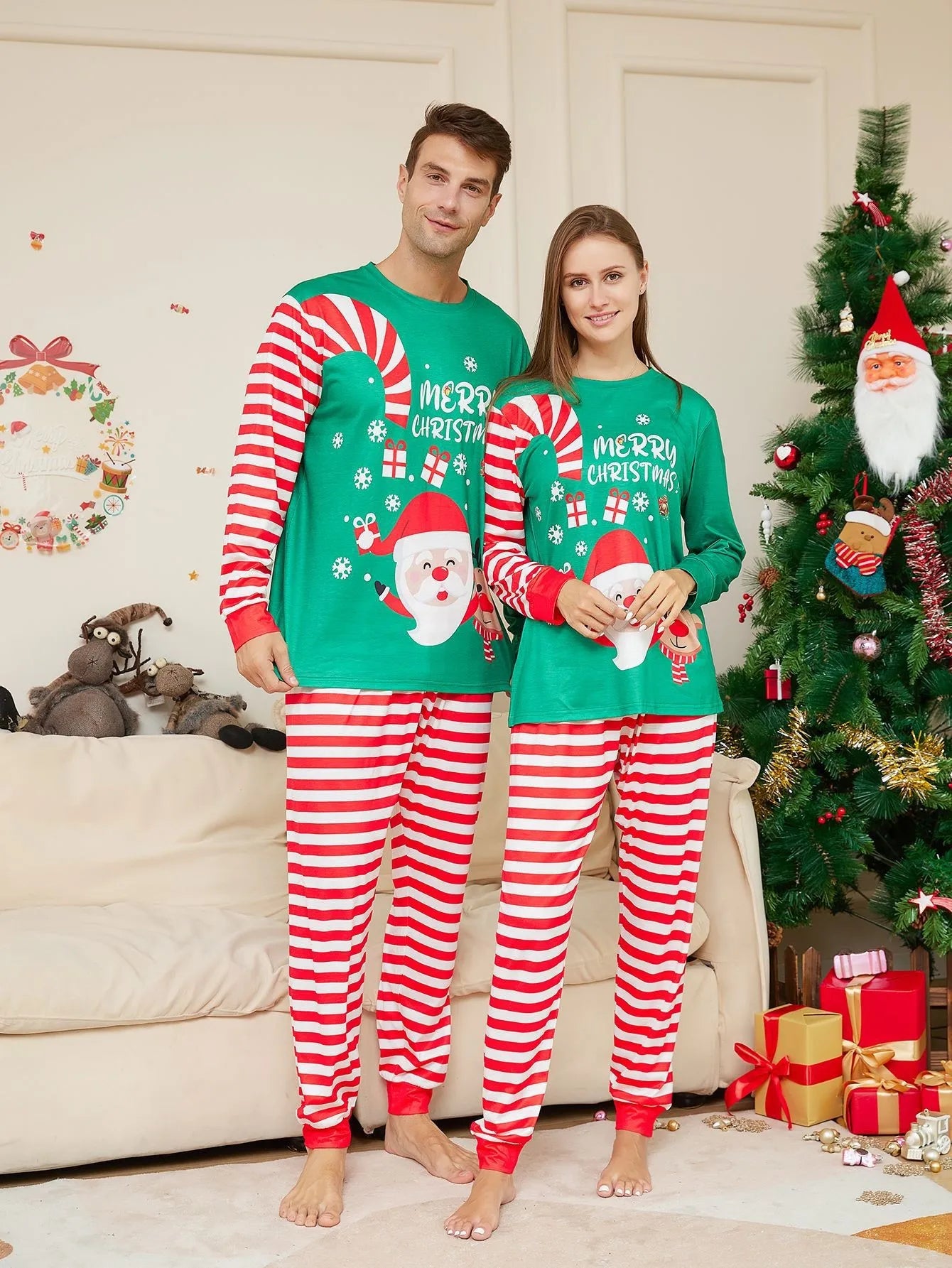 Maxy Christmas Family Matching Pajamas Adult Kid Baby Outfits Tops+Pants 2PCS Xmas Sleepwear Pyjamas Dog Clothes