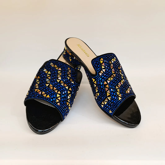 Maxy New Classic Design Women's Rhinestone Sandals Italian Style Lady Slippers Low Heel Lady Comfy Sandals for Party Daily F4-1213-1