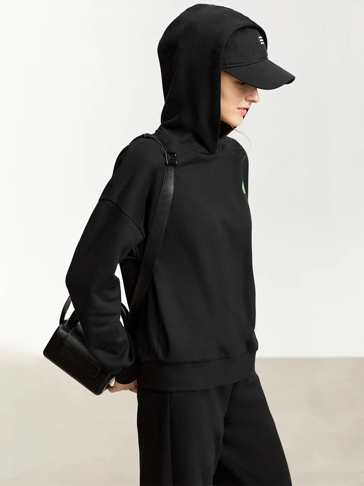 Maxy Minimalist Hoodies for Women 2024 Spring Warm Embroidery Loose Sweatshirt Casual Trousers Female Pant Separately