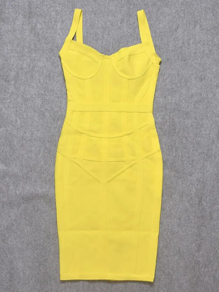 Babs High-Quality Sky-Blue Bandage Dress For Women Summer Girl Yellow Runway Bodycon Dress Bustier Vintage Celebrity dress