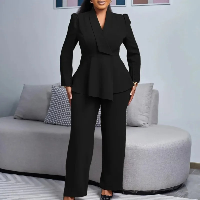 Maxy 2 Piece Women Sets Plus Size New Arrival Matching Two Pieces Sets Blazer Coat Top Pants Suits Outfits Clothing