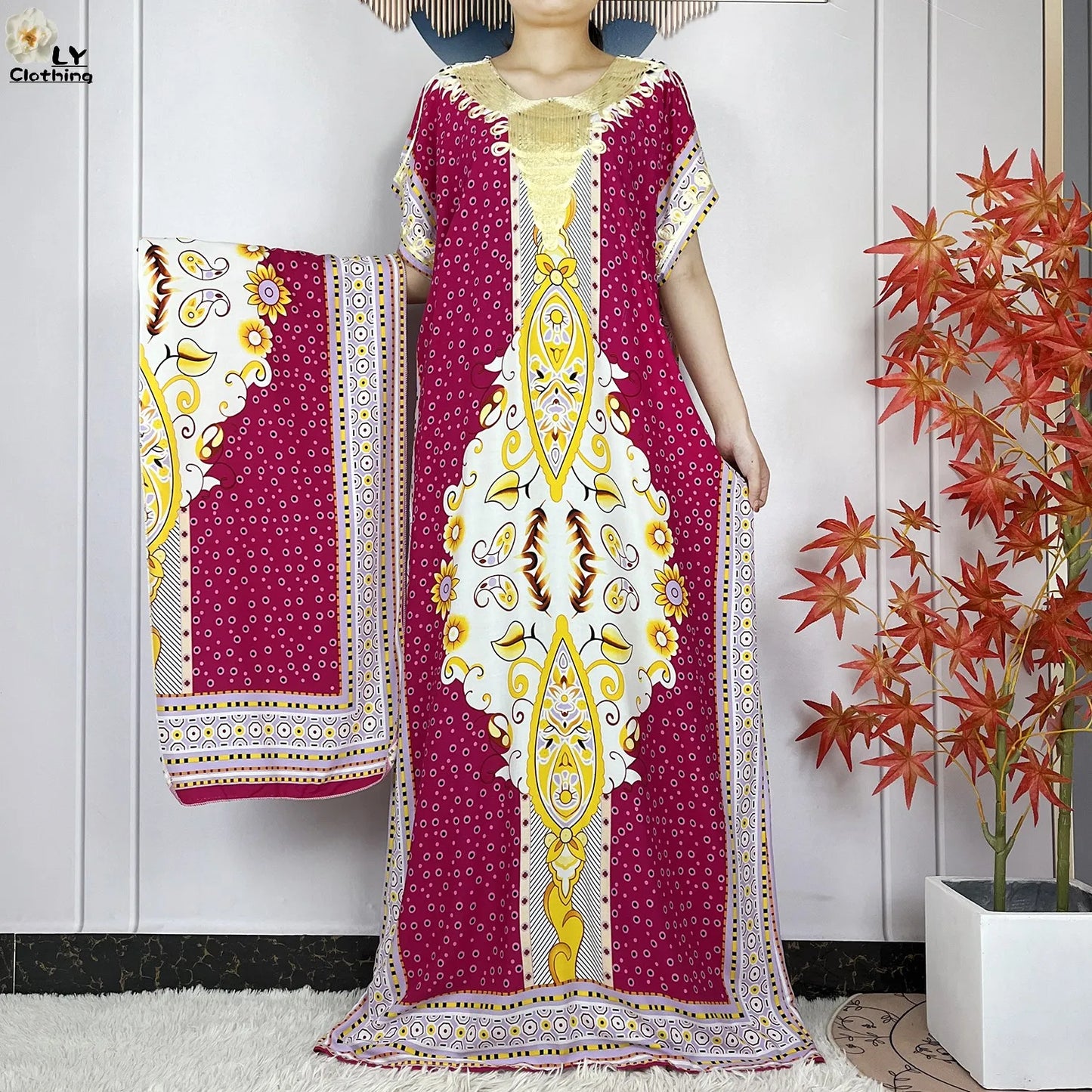 Maxy Summer Short Sleeve Casual Loose Dress New Muslim Women's 100% Cotton African Dashiki Print Maxy Elegant Ladies Dresses