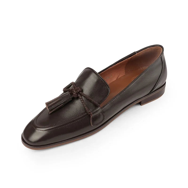 Maxy Spring Genuine Leather Women Shoes Casual Slip-On Loafers Comfortable Simple  Square Toe  Woman