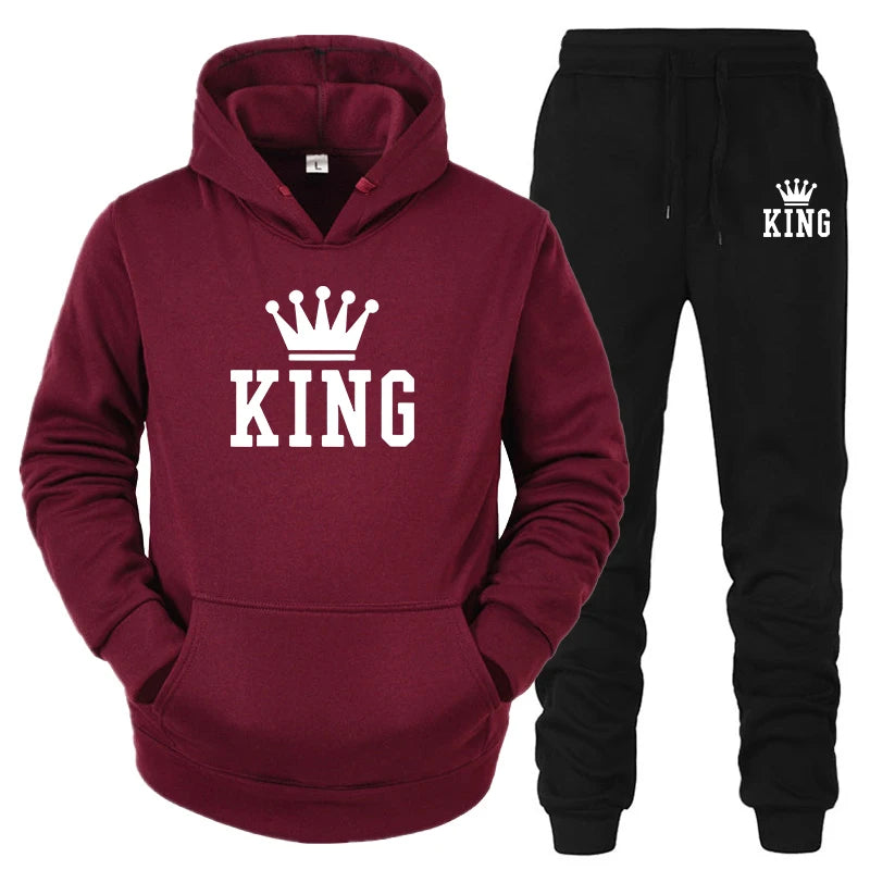 Maxy Hot Sale Couple Fashion Tracksuit King Queen Hoodies and Sweatpants High Quality Men Women Daily Casual Sports Jogging Suit