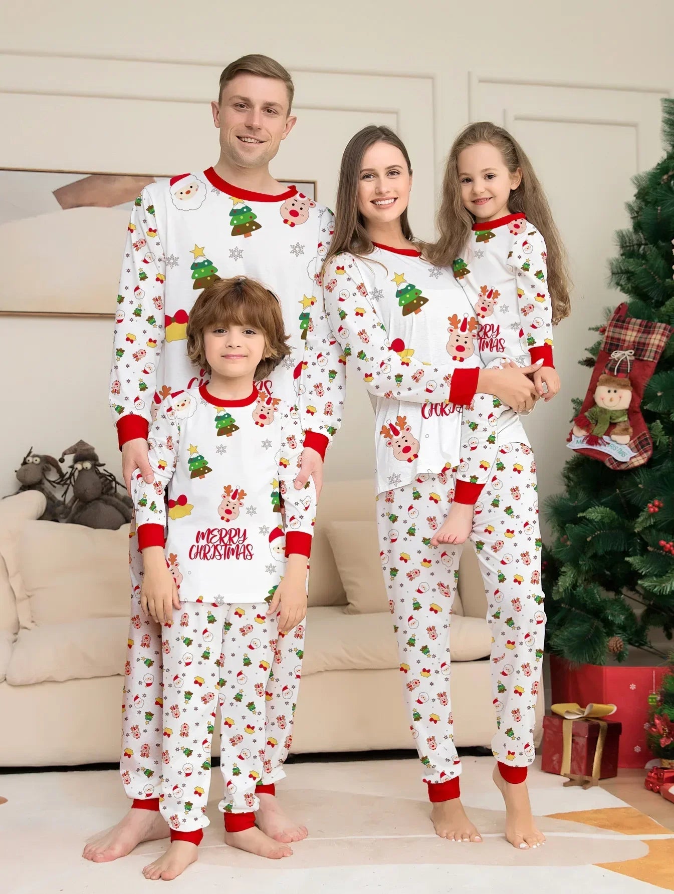 Christmas Soft Pajamas Family Matching Outfits Print Sleepwear Set Mom Daughter Dad Son Baby Look Matching Clothing Xmas Pajamas