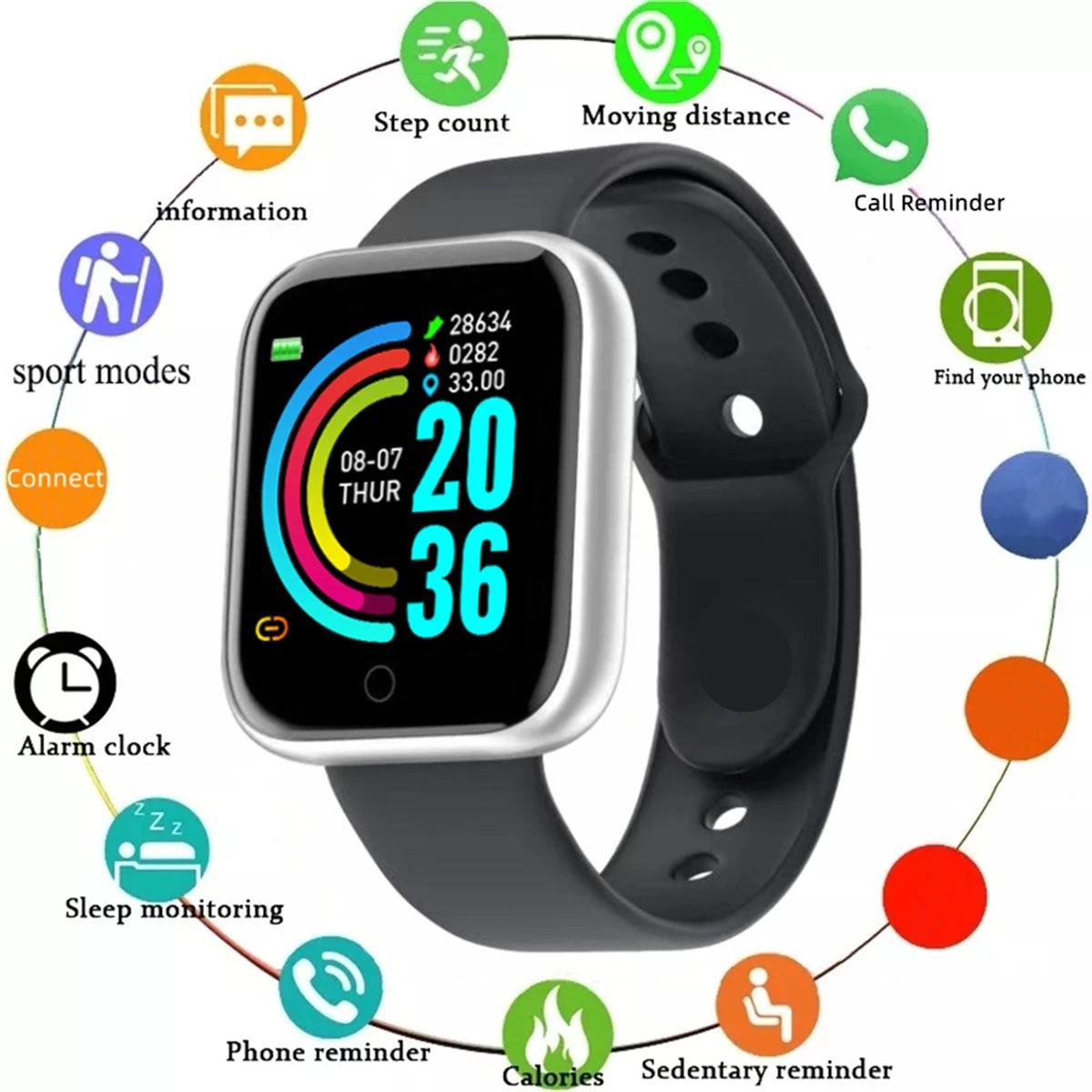 Maxy Smartwatch Men Women Wristwatches Smart Watch Message Fitness Monitor Bracelet Birthday Gift Electronic Clock For Android IOS