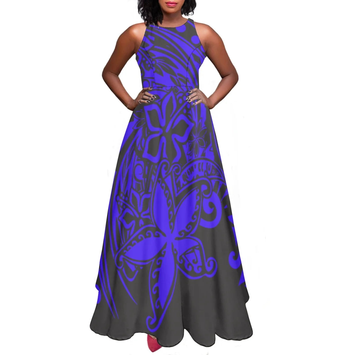 Maxy Women Dresses Fashion Polynesian Plumeria Design Sleeveless Sexy Party Dresses Female Elegant Sundress
