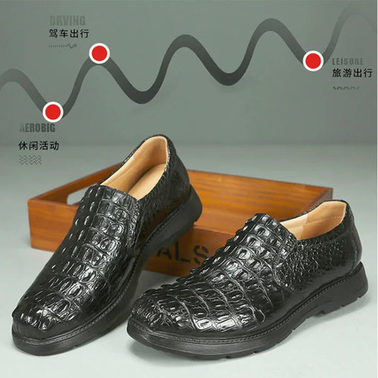 Amay New Crocodile Skin Business Loafers New High-end Leather Suede Men‘s Casual Boat Walking Male Men's Vulcanize Shoes Shoes Oxford