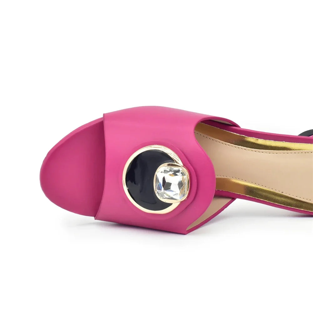 Amay New Arrival Ladies Rhinestone Slippers Womens Shoes Comfort Summer Peep Toe Shoes Elegant Plus Size African Women Pumps