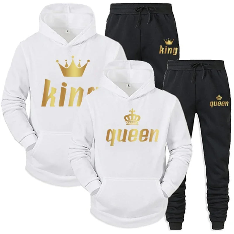 Maxy King And Queen Couple Outfit Hoodie and Jogger Pants High Quality Men Women Daily Casual Sport Jogging Suit King Queen Tracksuit