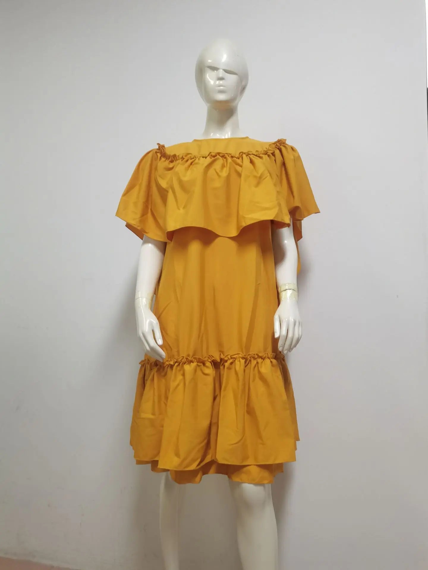 Maxy Summer Elegent African Women Half Sleeve Yellow O-neck Polyester Butterfly Sleeve Dress African Dresses for Women S-3XL