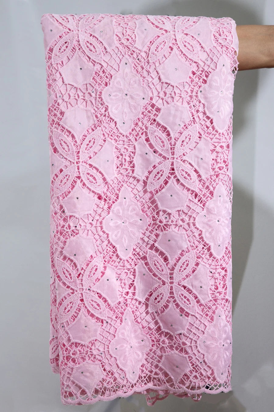 Maxy Pink Dry Cotton Lace Fabric High Quality 5 Yards Embroidered Lace Swiss Fabric Women Dress for Party A3851