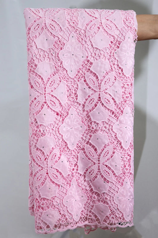 Maxy Pink Dry Cotton Lace Fabric High Quality 5 Yards Embroidered Lace Swiss Fabric Women Dress for Party A3851