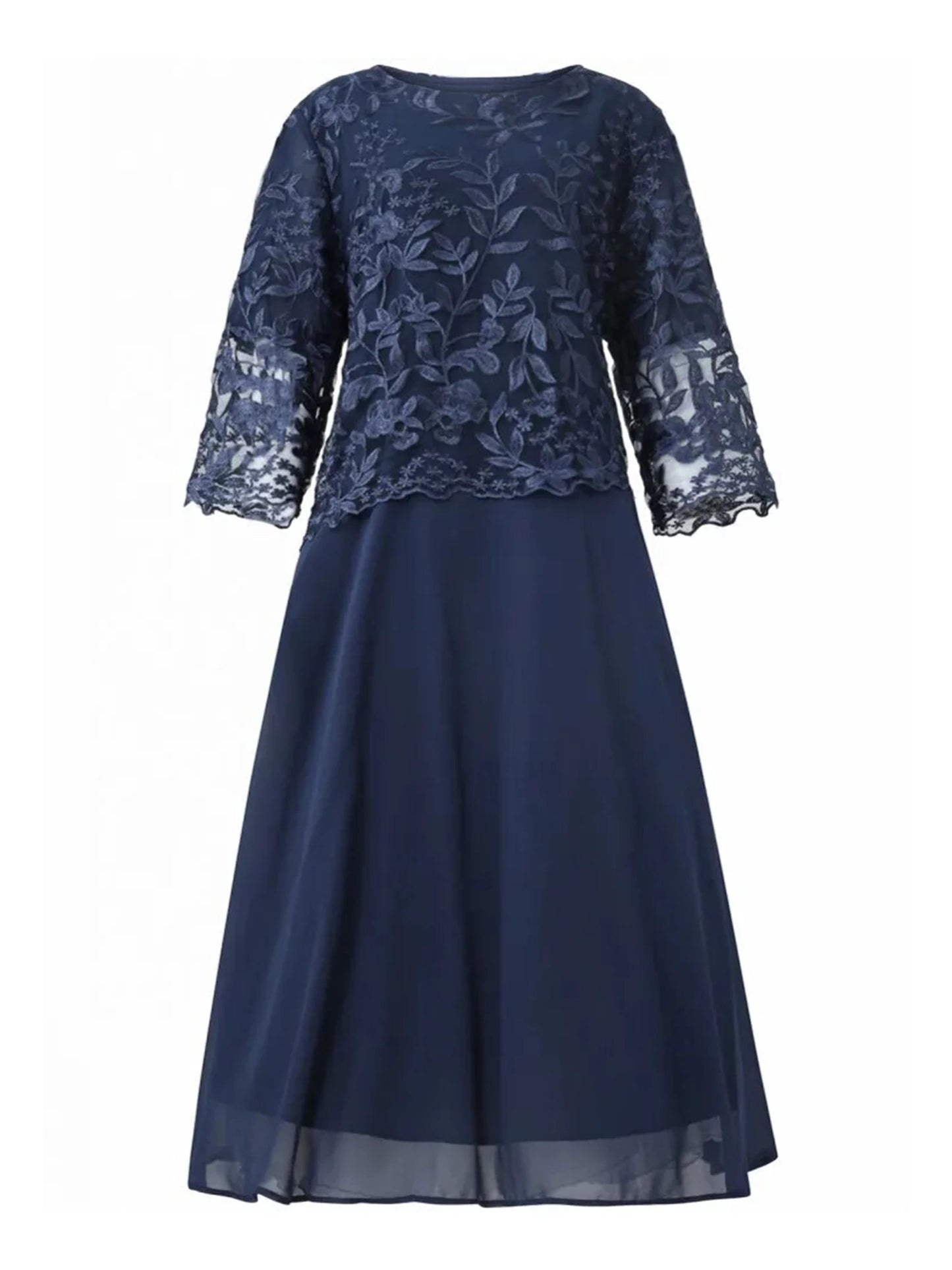 Maxy Plus Size PYL Women's Lace Long Sleeve Pullover Midi Dresses Ladies Evening Party Gowns Wedding Cocktail Clubwear