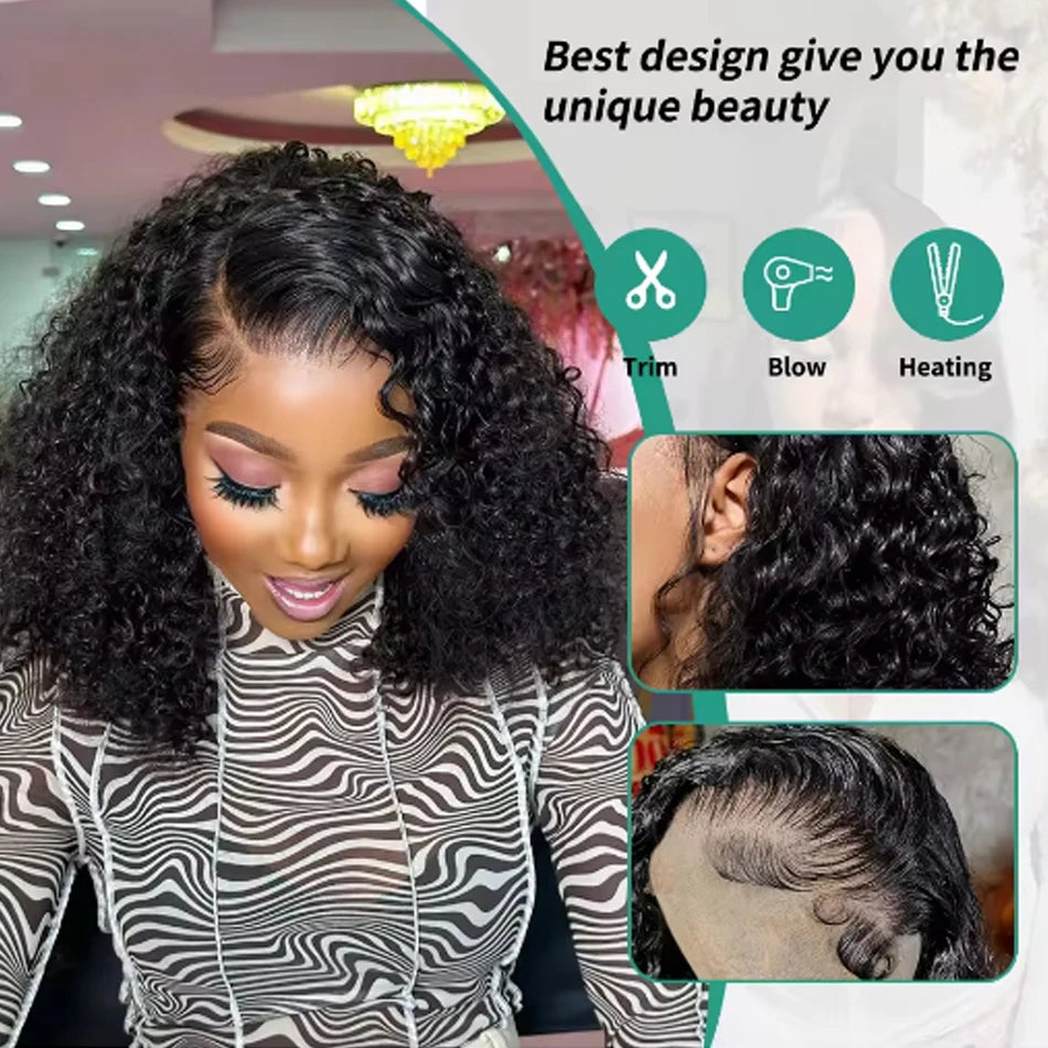 Glueless Kinky Curly Bob Wig Lace Frontal Wear And Go 100% Human Hair Wigs Pre Plucked Brazilian Deep Perruques Cheveux Humains
