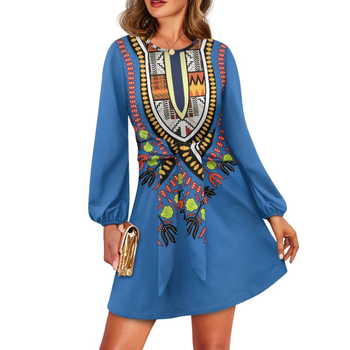 Maxy O neck women trumpet sleeve dress Polynesian tropical style women formal elegant evening dress
