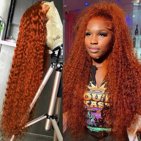 Maxy Orange Ginger 13x6 HD Lace Frontal Wig Water Wave Lace Front Wig Curly Human Hair Wigs 30 Inch Loose Deep Wave Frontal Wig