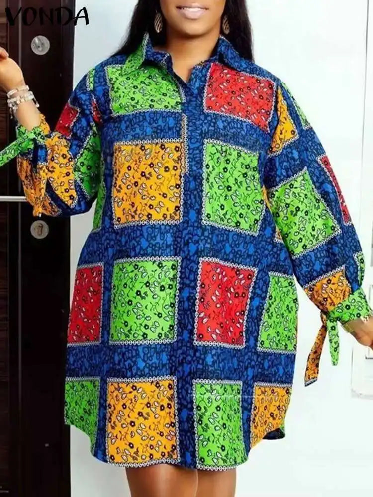 Maxy Plus Size 5XL Women Autumn Long Sleeve Printed Dress Bohemian Party Sundress Vintage A-Line Vestidos Loose Robe