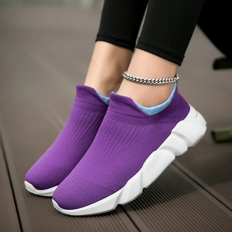 Maxy New Pink Women's Casual Sneakers Large Size 36-42 Comfort Breathable Socks Shoes For Women Slip-On Platform Loafer Shoes Womens
