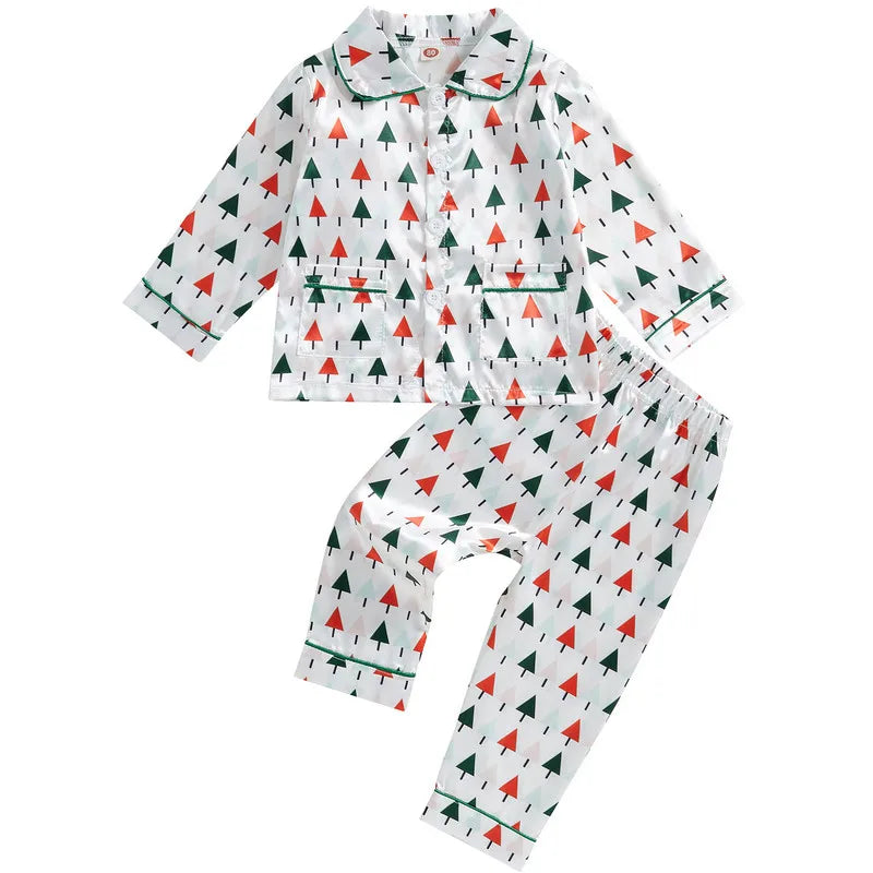 RUEWEY 1 to 5 Years Kids Girl Boy Christmas Pajamas Sets Plaid/Tree Print Long Sleeve Tops with Pants Sleepwear Baby Clothing