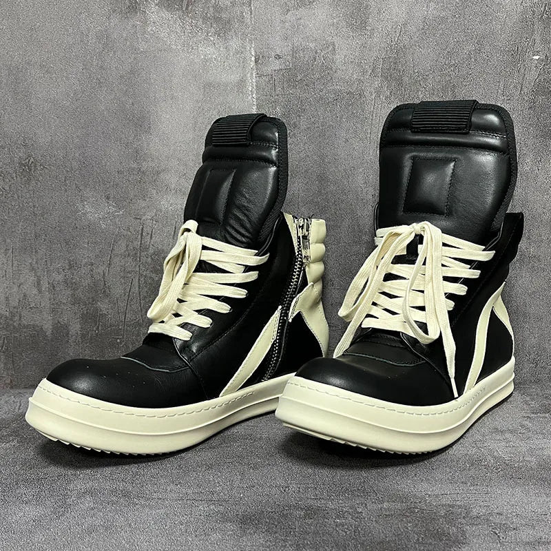 Visco Men ‘s High Top Shoes Women Leather Platform Sneakers Casual Luxury Lace Up Zip Autumn Black Classic Designer Boots