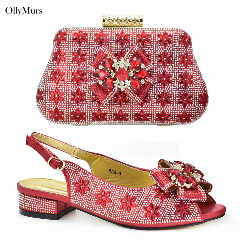 Hot Selling Maxy Design Crystal Woman Shoes and Matching Bag Set Fashion Rhinestone High Heel Shoes And Bag Set For Party