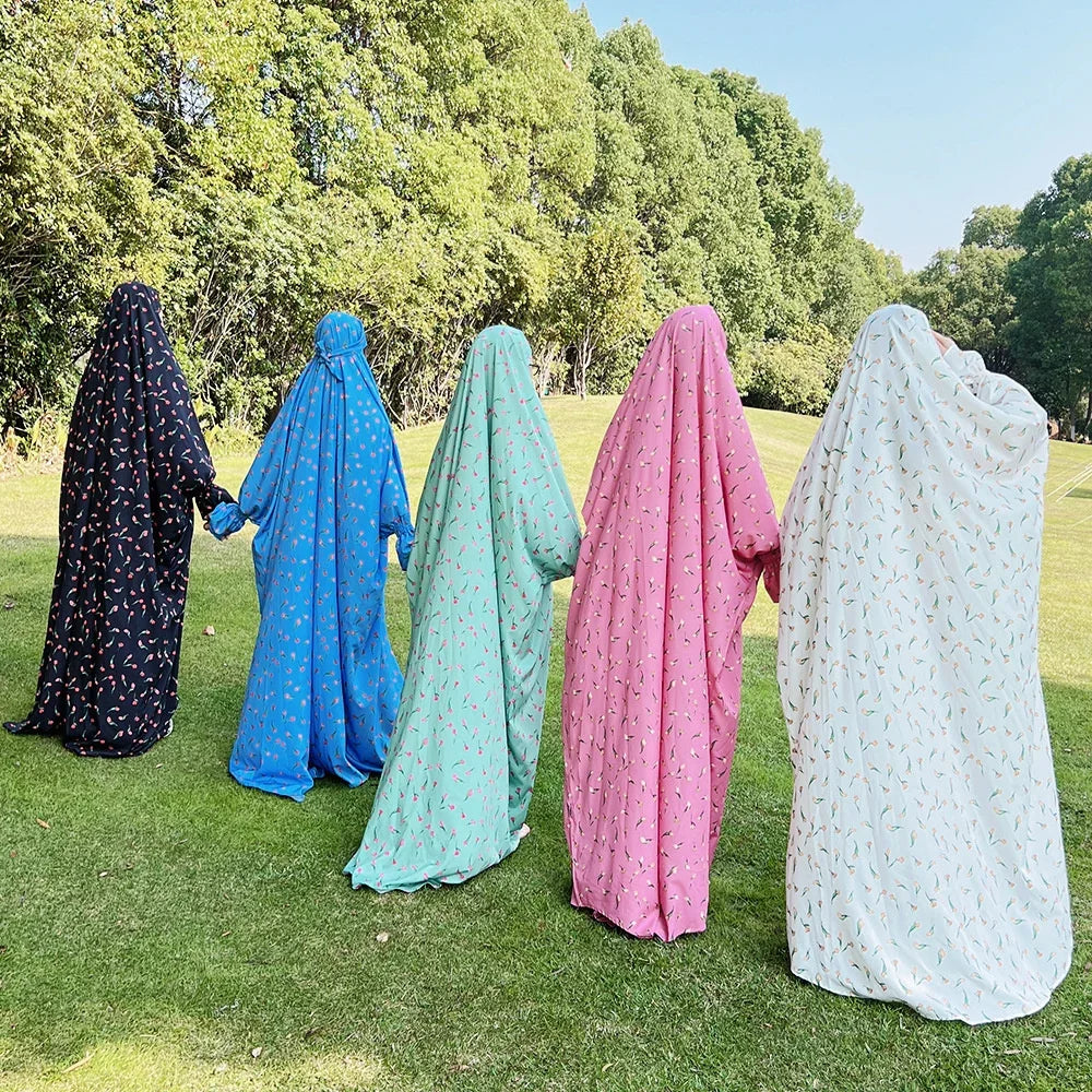 Maxy Prayer Dress Women Ramadan Islamic Clothing Formal Print Muslim Garment Hooded Dubai Turkey Namaz Long Jurken Abaya Hijab Gown