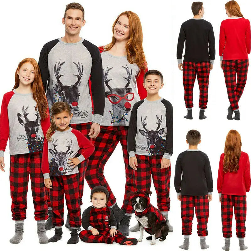 Christmas mas Family Matching Set Pajamas Sleepwear Nightwear Kids Adult Deer Plaid Pyjamas