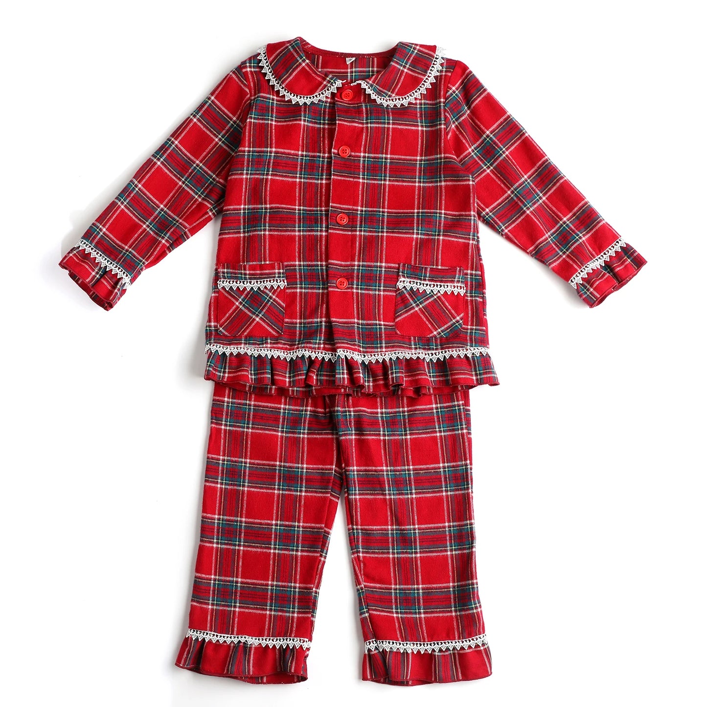 Babs pajamas red plaid cotton kids boy and girl family matching Christmas pyjamas sets