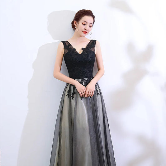 Maxy Black Sexy Suspender Dress New Dignified and Elegant Evening Party Host Appears Thin, Socialite Banquet Long Evening Dress