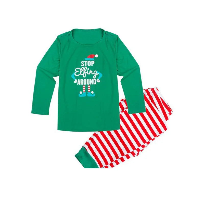 New Christmas printing family long-sleeved pajamas set home dress Christmas green family pajamas a family of three and four