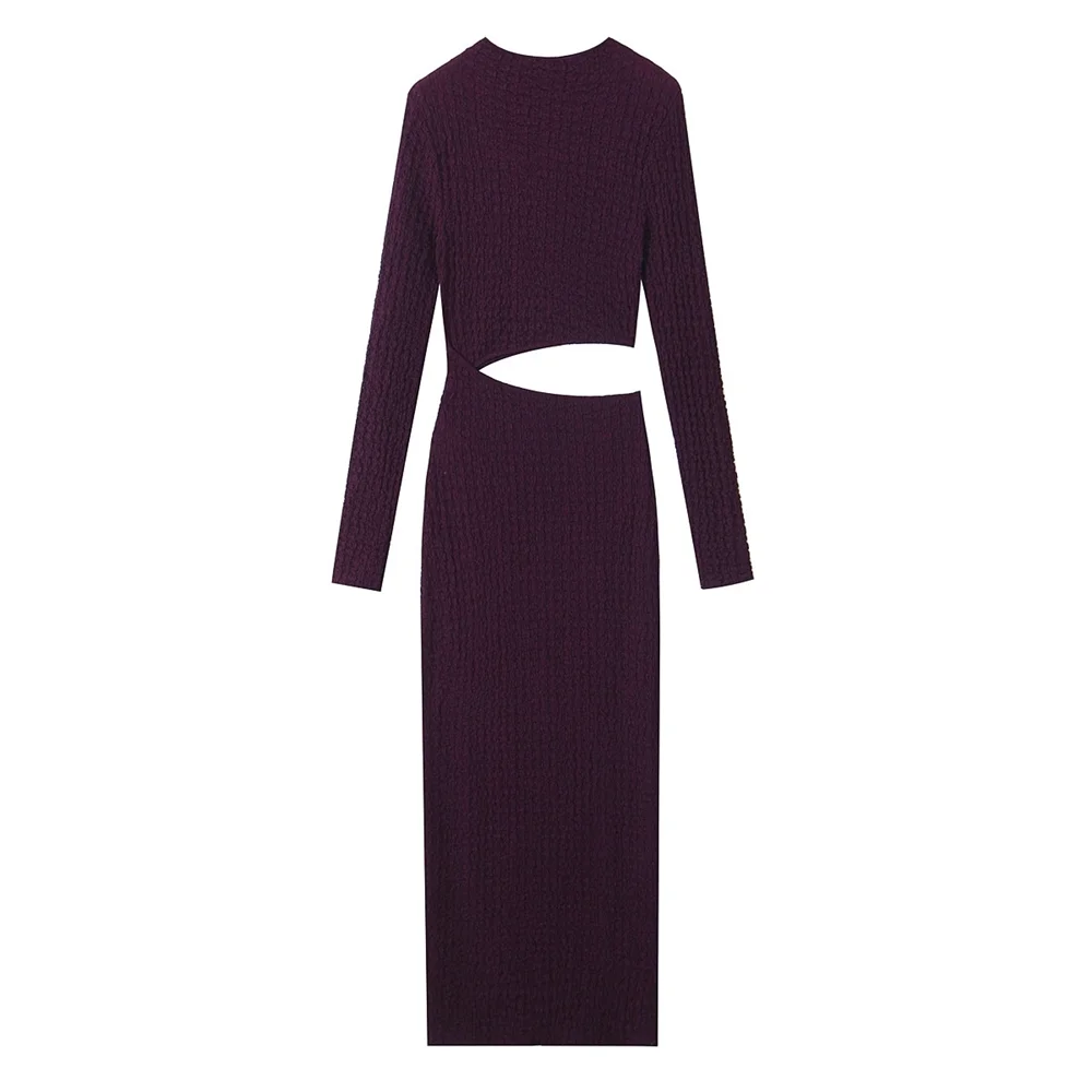 Maxy Autumn New Product Women's Wear Design Waist Open Design Texture Long Sleeve Stand up Collar Dress
