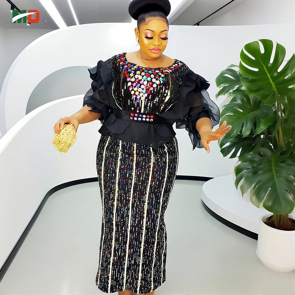 Amay MD Plus Size Luxury Velvet Wedding Party Dresses Women's Evening Gown Dashiki Ankara Turkey Outfits Robe Clothing