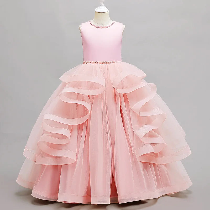 Girls 2026 Party Bridesmaid Gala Wedding Prom Dresses Communion Christening Women 5 7 9 11 14 Years Old White Pink Long Costumes