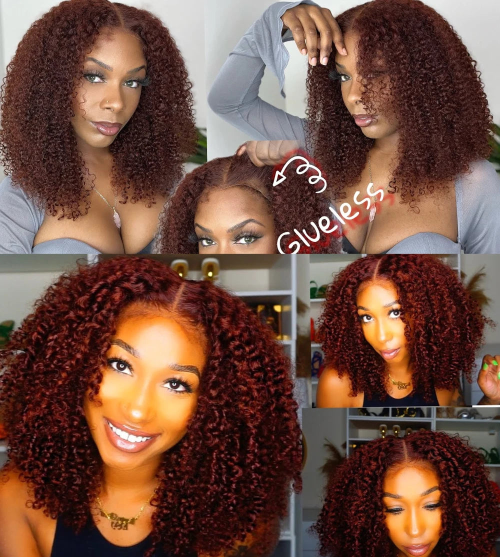 UNICE Hair 200% Density Reddish Brown Kinky Curly Lace Wig Pre Cut 6x4.75 Lace Closure Wig Glueless Wig Human Hair Ready To Wear