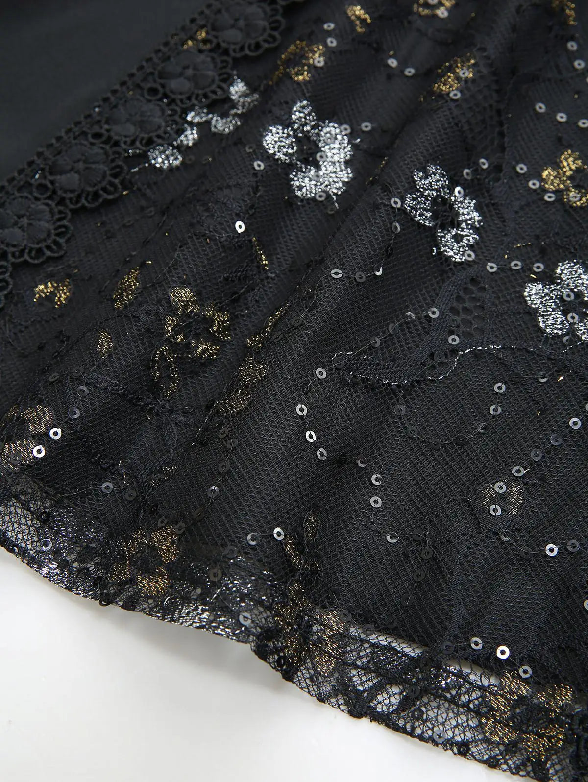 Maxy ROSEGAL Plus Size Gilding Floral Lace Sequins Patchwork Surplice Cami Dress Women's Black Sleeveless Elegant Evening Party Dress