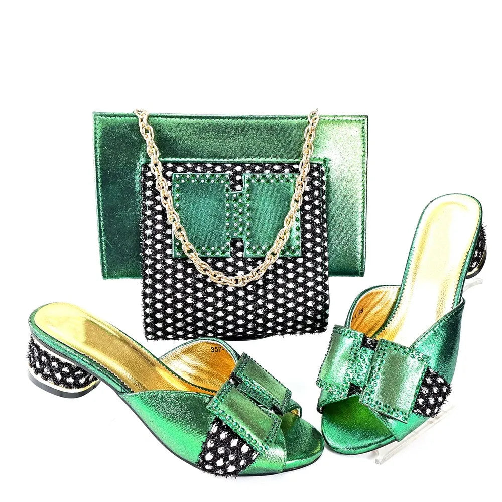 Maxy New Arrival Rhinestone Pretty Women Sandal Shoes And Bag Set Italian Summer Pumps Shoes And Bag Set For Evening Dress