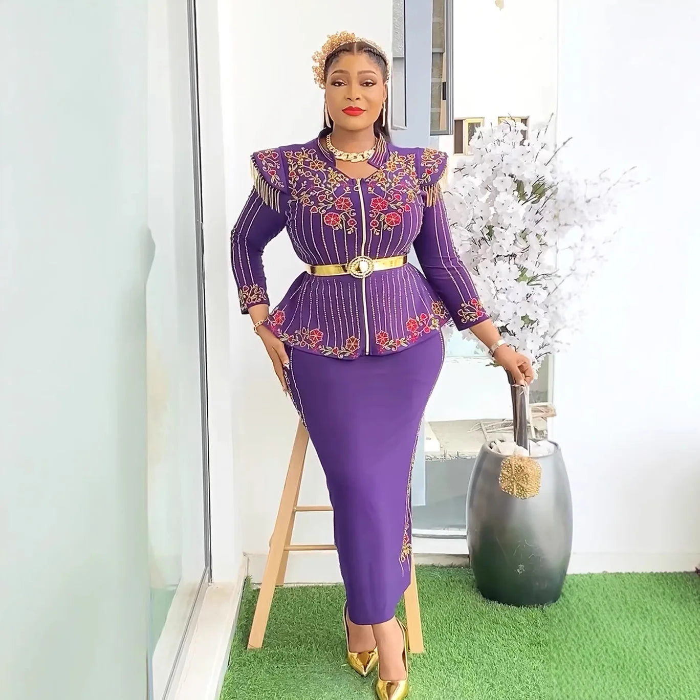 Maxy Fashion African Clothes for Women 2 Piece Sets Tops and Skirts Suits Dashiki Ankara Gown Plus Size Wedding Party Dresses Outfits