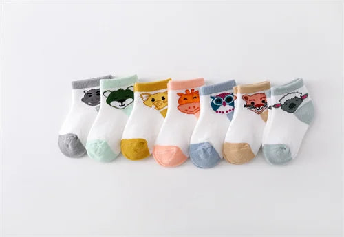 Maxy 7Pairs/lot Newborn Baby Boys Girls Socks Summer Mesh Thin Cotton Cartoon Infant Socks For Boy Girl Casual 0-24Month