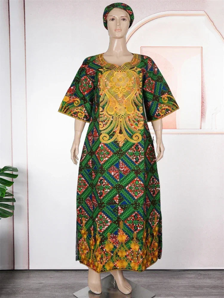 Maxy African Women Traditional Outfit Dashiki Wax Dresses Plus Size Embroidery Maxi Robe Party Evening Gown Turkey Africa Clothing