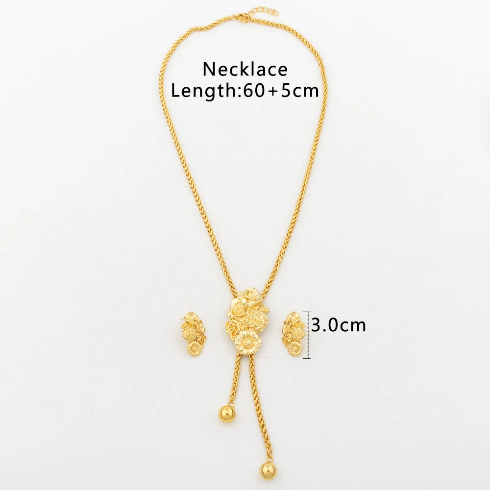 Maxy New Fashion Gold Plated Jewelry Set Pendant Necklace Drop Earrings for Women Adjustable Chain Party Bohemia Jewelry