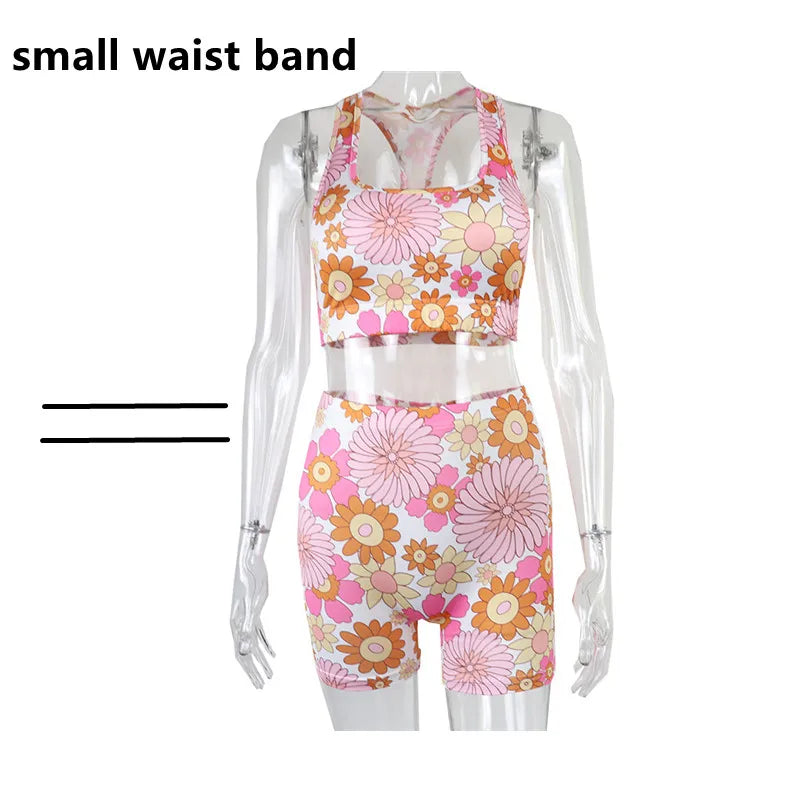 Vamos Todos Floral Print Outfits For Women Beach Outfit Two Piece Set Tracksuits Sport GYM Yoga Leggings Short Summer Pants