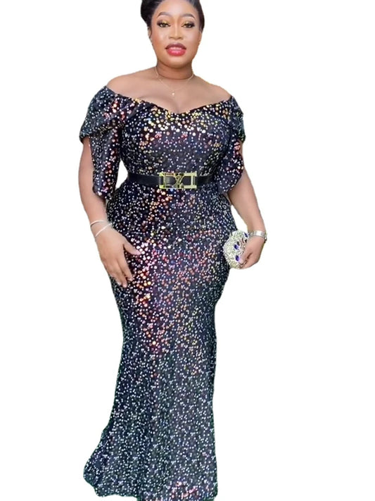 Amay Elegant Dresses for Women Plus Size Sequin Evening Party Long Dress New Africa Clothing