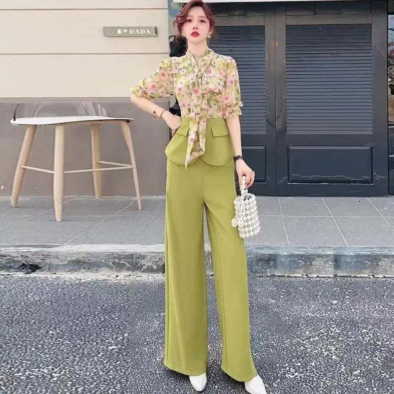 Shirt Splicing Holiday Outfits Blouse and Pant Sets for Women 2 Pieces Summer 2025 Trousers Woman Aesthetic Clothing Sales Trend